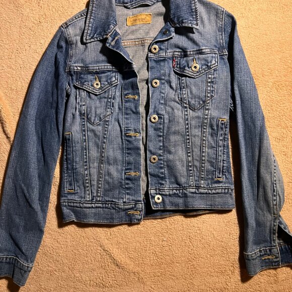 Levi Strauss & Co Women Small‎ Denim Jacket Long Sleeve Button Up Dark Wash (L) - Picture 1 of 6